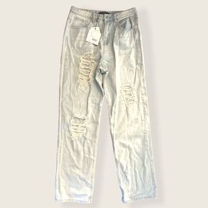 NWT Missguided White Faded Distressed Relax Fit Jeans Size 8